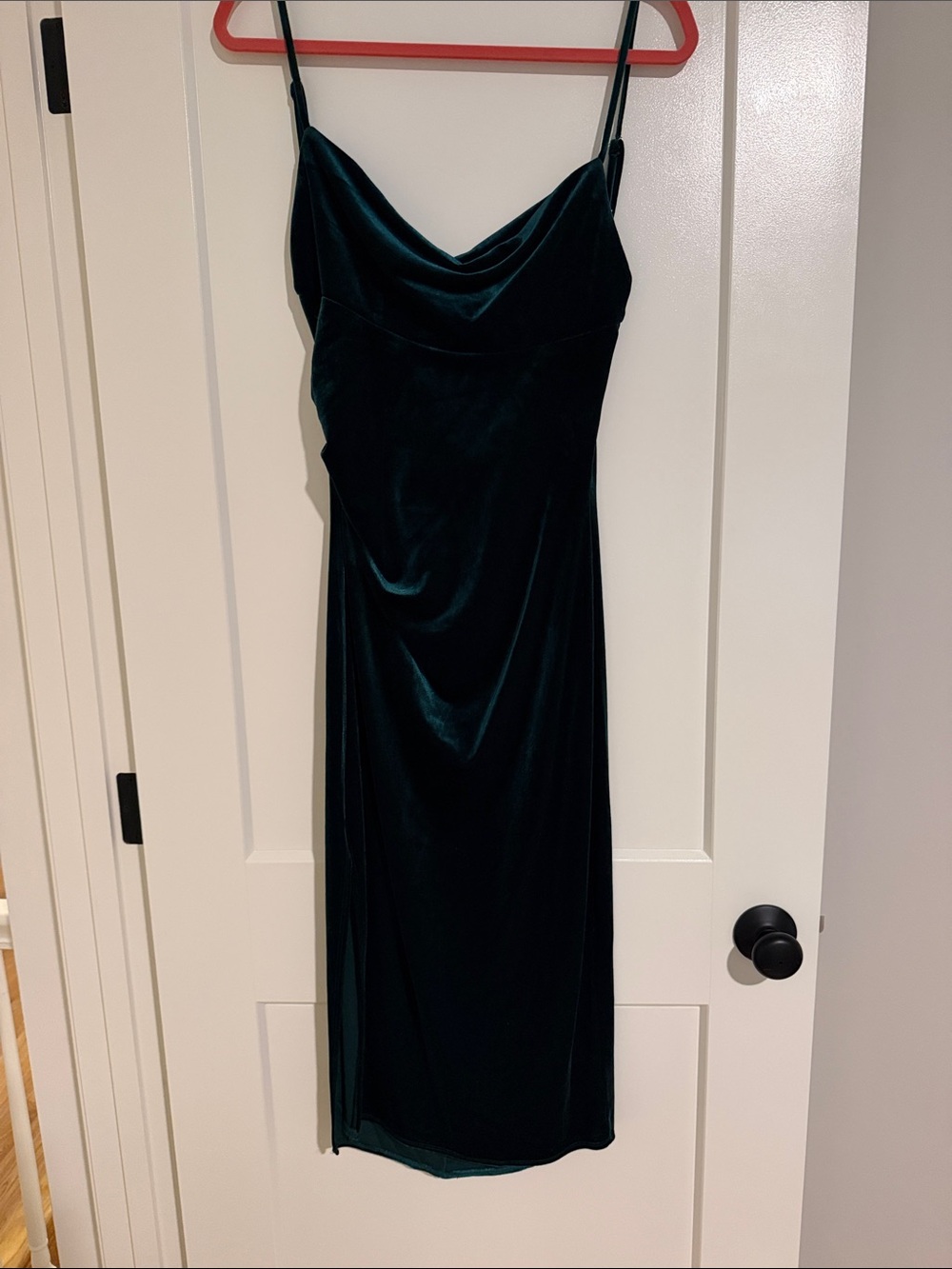 Lush Emerald Velvet Cowl Midi Dress